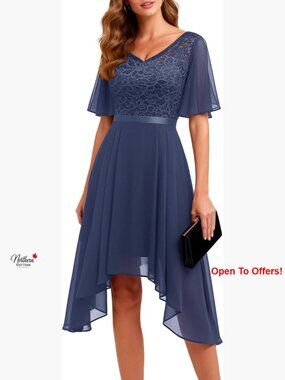 Lace Cocktail Dress with V-Neck and Flutter Sleeves